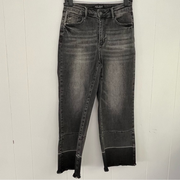 Judy Blue Knoxville High Rise Wide Leg Crop GrayBlack Jeans Released Hem JB88762 - Picture 4 of 15